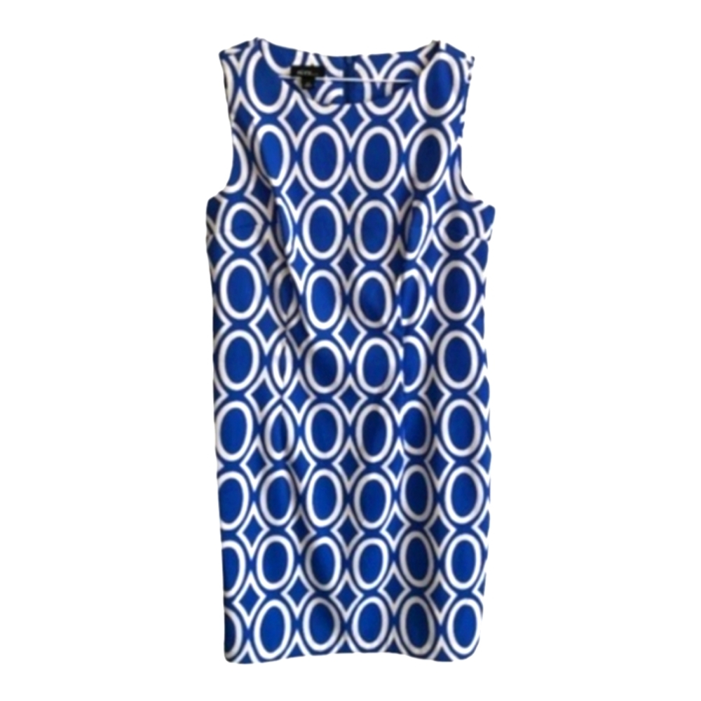 Alyx Blue and White Geometric Sleeveless Sheath Dress